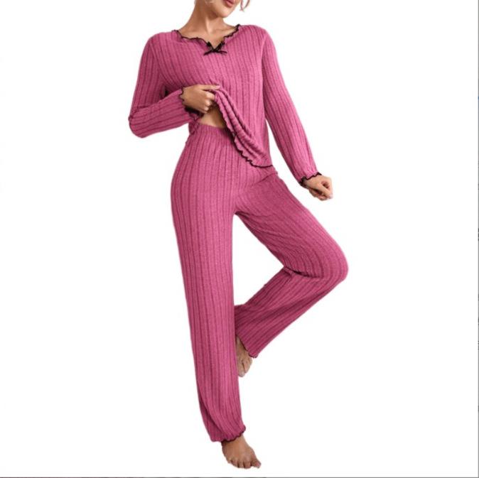 2025 European & American Autumn/Winter Ladies' Black Twisted Edge Two-Piece Casual Home Set