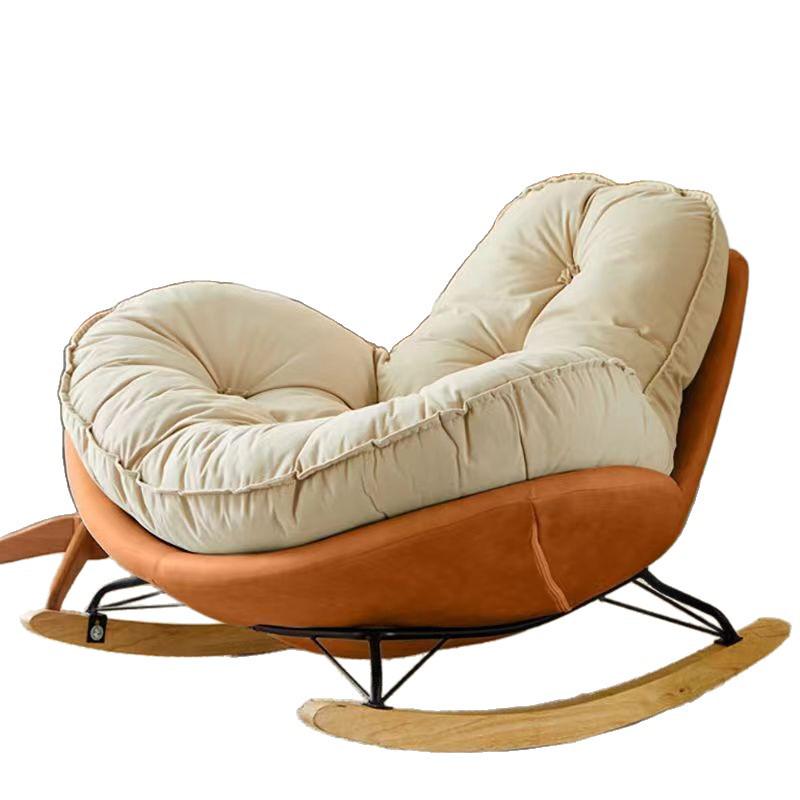 Single Rocking Chair - Comfortable White Sofa for Balcony, Living Room, or Bedroom Leisure.