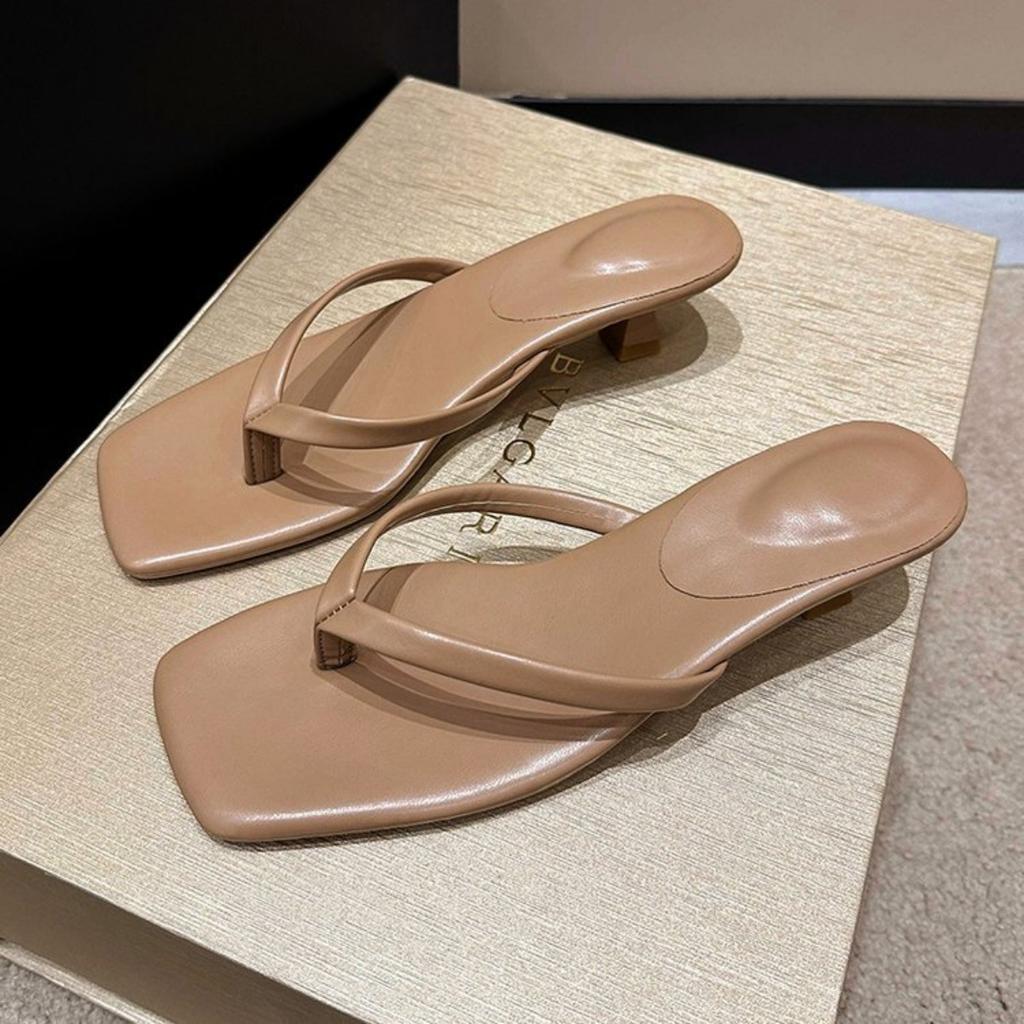 Square Toe Clip On Casual Beach Flip Flops for Women with Slim Heels and Sandals for Women