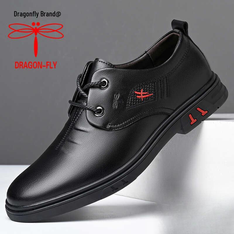 Qingting Men's 2025 Soft Sole Leather Slip-On Business Casual Shoes - Non-Slip, Round Toe, Dad Style