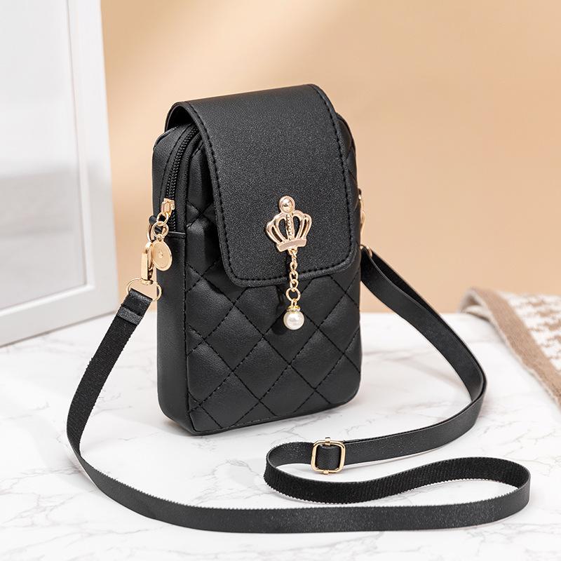 Embroidered Pearl Accent Simple Crossbody Phone Bag