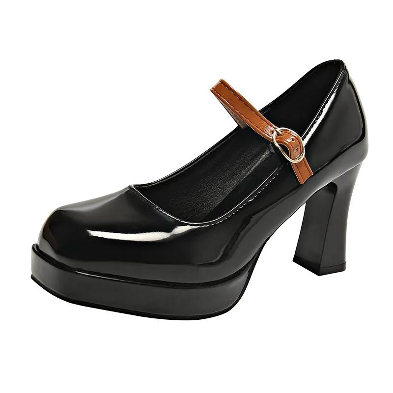 Retro Mary Jane Shoes Women 2024 New Chunky Heel Small Leather Shoes Shallow Mouth Comfort Loafers Fashion White Work High Heels