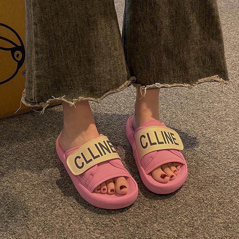 Buchstabe lässiges Wort faule Hausschuhe Damen 2025 neue Mode dicksohlige Klett-Sandalen tragen High-End-Sinn
