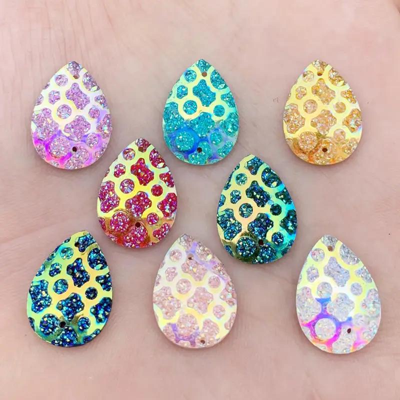 13*18mm Water Drop Resin Gems Stone For Bead Work Flat Back Tigrina Sew On Rhinestones With 2 Holes 40Pieces/lot -A53
