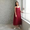 2024 Spring/Summer Cotton Linen Plus Size Women's Spaghetti Strap Long Dress - Solid Color, Loose, Versatile, Literary Style.