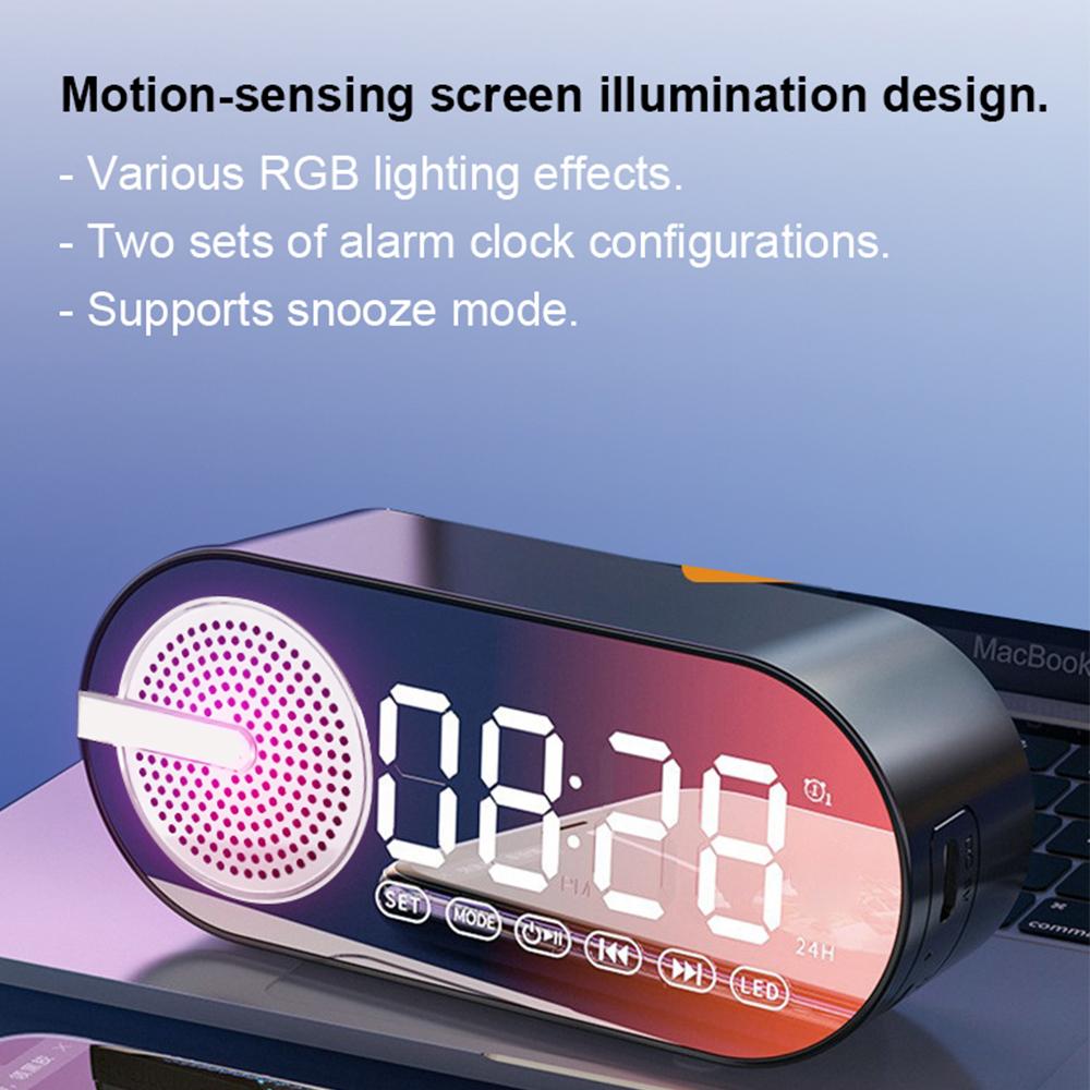 Reproductor de Música Inalámbrico Despertador Bluetooth LED Pantalla Espejo Reloj Digital con Luz Ambiental RGB Reproductor de Radio FM Estéreo