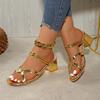 Fashion 2025 New Fashion  Narrow Band Sandals Women Thick Casual High Heels Shoes  Ankle Wrap Sandal Women Shoes for Women