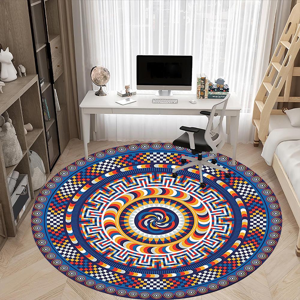 1pc Mandala Pattern Office Round Rug, Non-slip, Soft and Durable Office Rug for Interior Decoration, Perfect for Office,Decoration Yy260204083