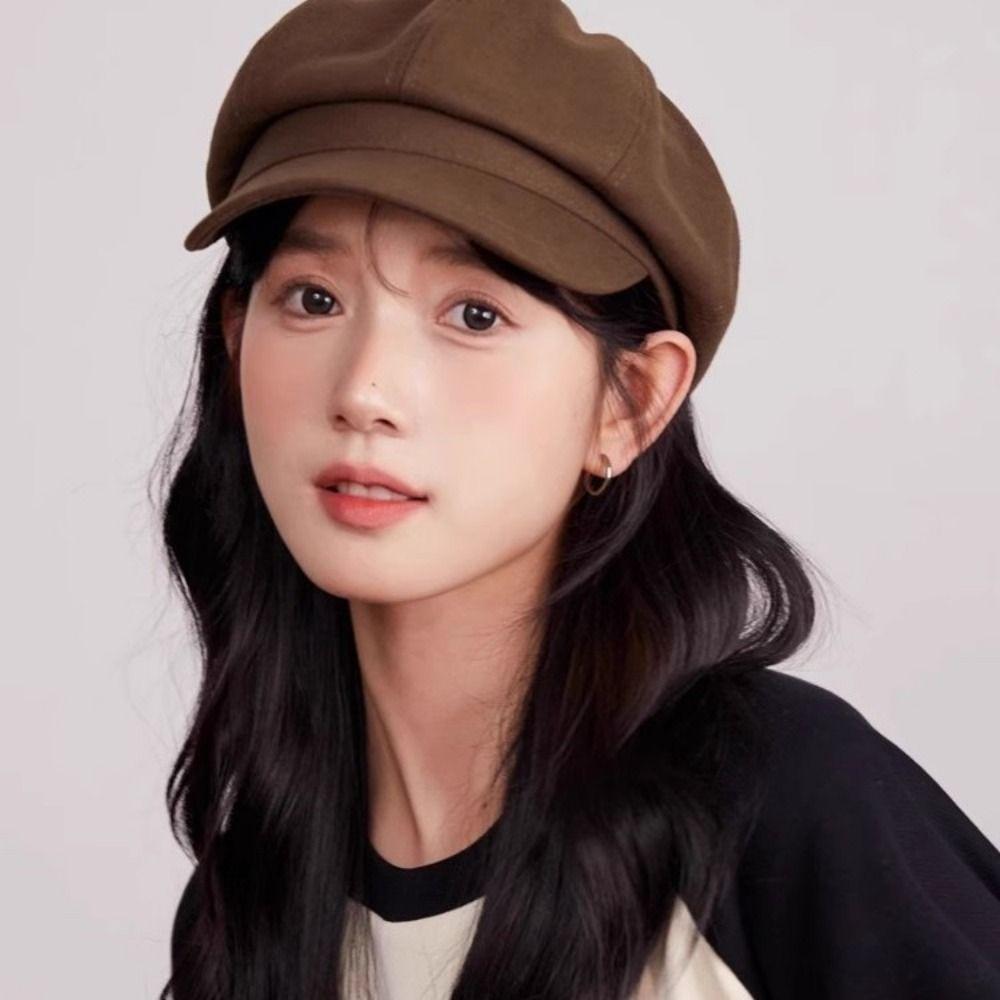 Solid Color Vintage Newsboy Cap Duck Tongue Painter Cap Casual Retro Berets Hat  Female