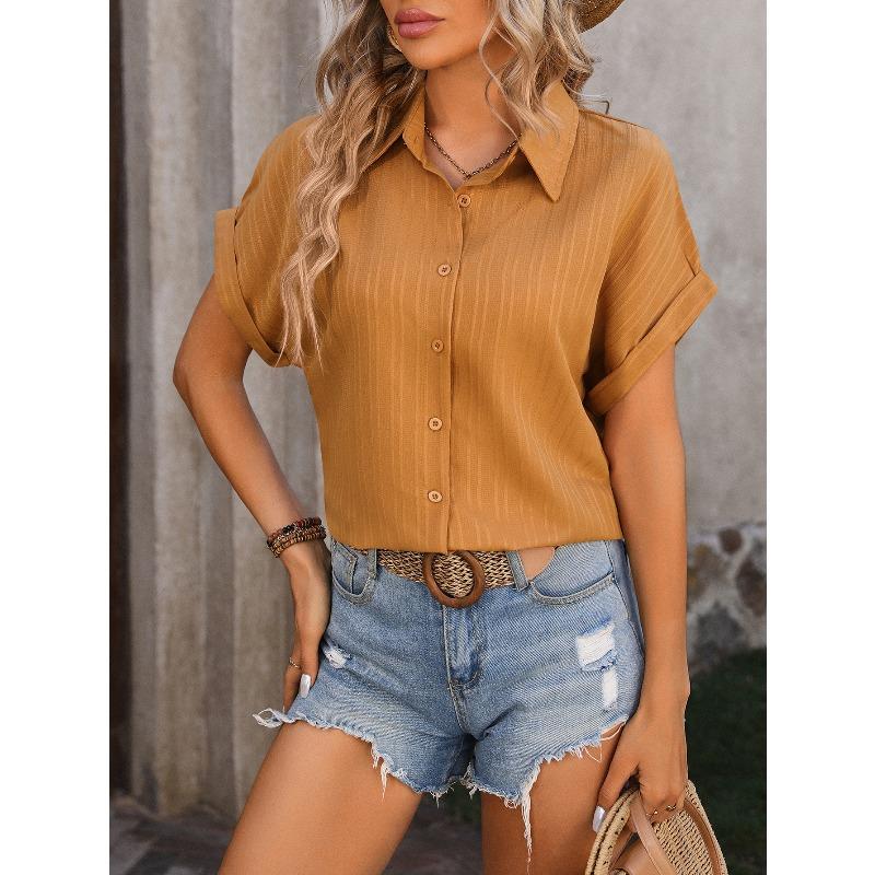 Women's Shirt Summer New Loose Casual Short Sleeve Single Breasted Shirts for Women Fashion Elegant Solid Color Office Ladies Blouses Simple Tops