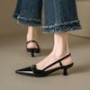 Baotou Sandals Women's Summer New Patent Leather Pointed Middle Heel Cat Heel Shoes French Temperament Small High Heels Empty Single Shoes