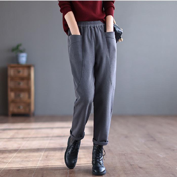 Women's Retro Casual Sport Harem Sweatpants with Elastic Waist and Big Pockets - Versatile for Autumn/Winter