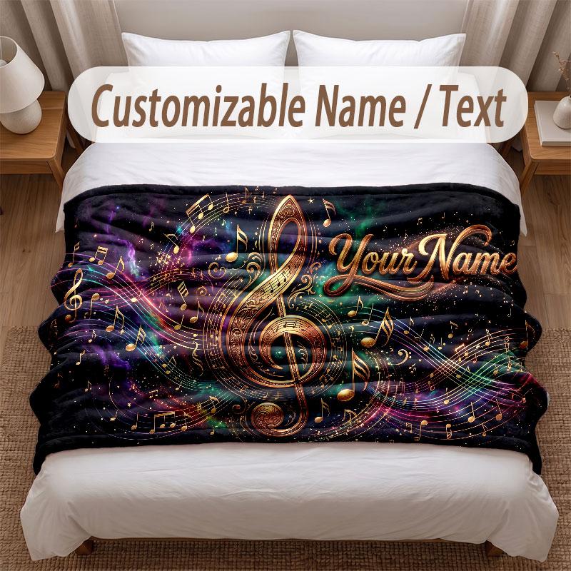 Music Theme Soft Blanket Personalized Custom Name Text Print Warm Blanket Home Sofa Bedroom Decor