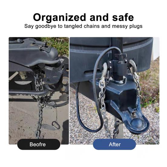 Trailer Towing Chain Organizer with 7-Way Connector Holder Anti-rust Heavy Duty Aluminum Alloy RV Trailer Chain Wire Holder Utility Trailer