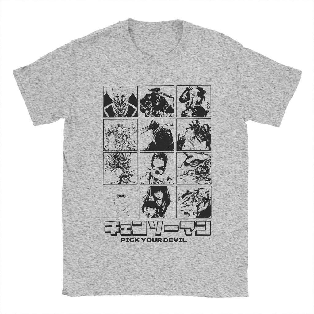 Chainsaw Man Pick Your Devil T-Shirt Men Manga Anime Amazing Cotton Tee Shirt Round Collar Short Sleeve T Shirt Party Clothes