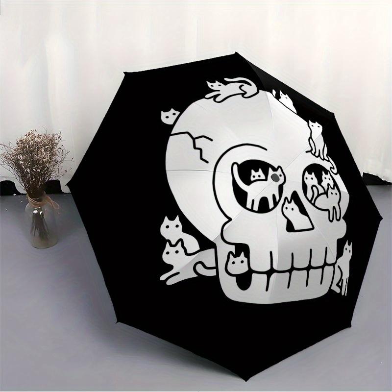 1pc Skull Cats Automatic Open/Close Umbrella, Portable Folding Umbrella for Travel, Themed Events, It Is Suitable As a Gift for Various Festivals, Out