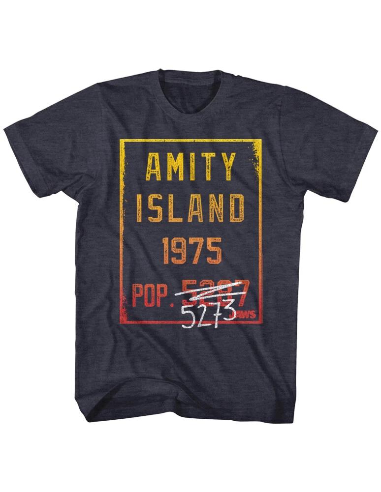 Jaws 70 s Thriller Movie Framed Amity Island Population Countdown Men s T Shirt 4XL