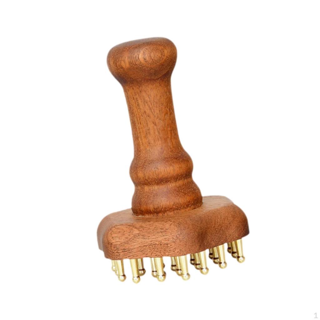 Brass Head Massage Comb Wood Tool Deep Tissue Portable Manual Scalp Gua Sha Body for