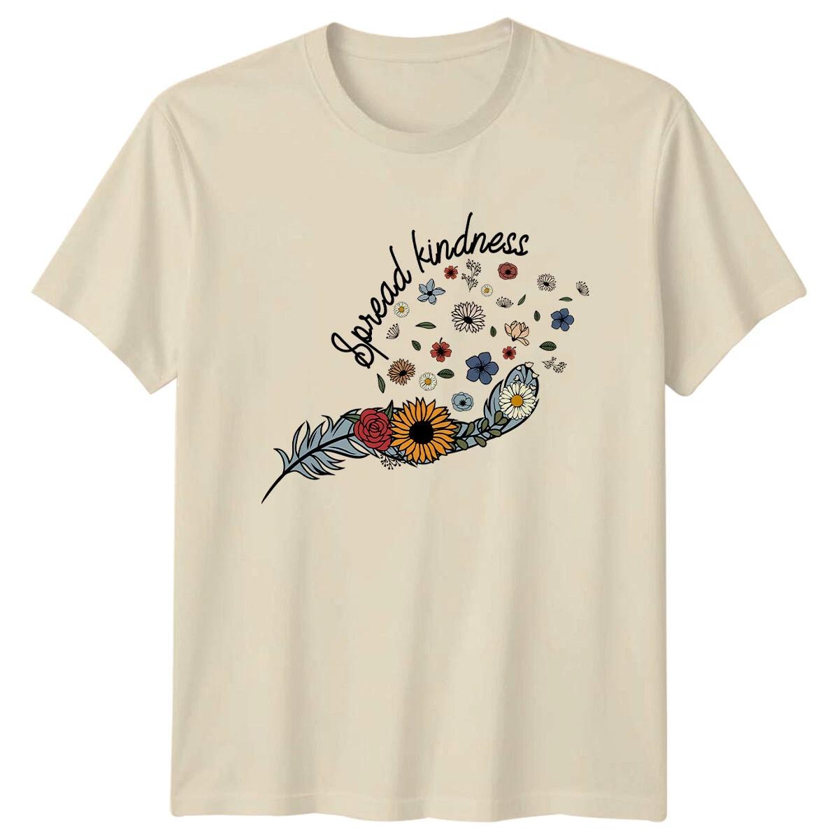 Spread Kindness Floral Feather T-Shirt, Positive Quote Kind Shirt XS