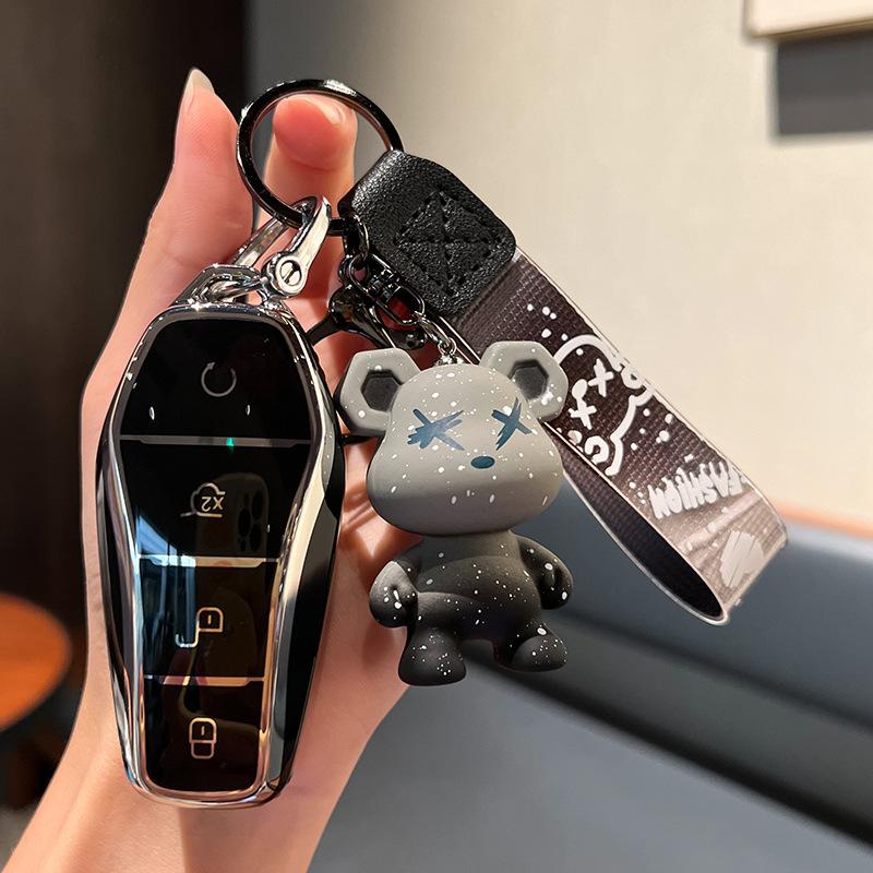 Silver Line Soft Tpu Car Key Case For Byd Atto 3 Han Ev Dolphin Remote Control Protect 4 Buttons Cover Keychain Auto Accessories