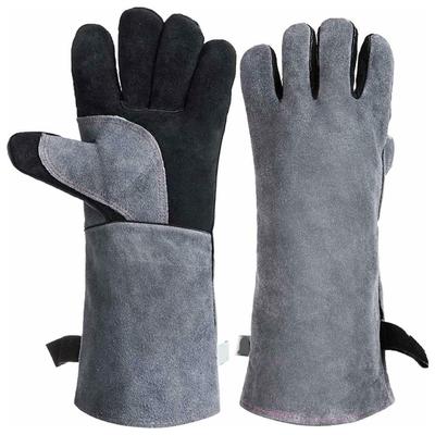 1 Paar graue Hochleistungs-Schweißhandschuhe, hitzebeständige Lederöfen, Feuerhandschuhe