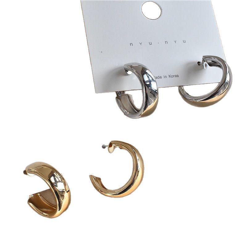 European and American style geometric circle metal earrings women, silver needle simple geometric earrings earrings