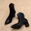 French British Style Short Women's Boots Thick Heel 2025 New Autumn and Winter Fashion Versatile Retro Thin High Heel Short Boots Women