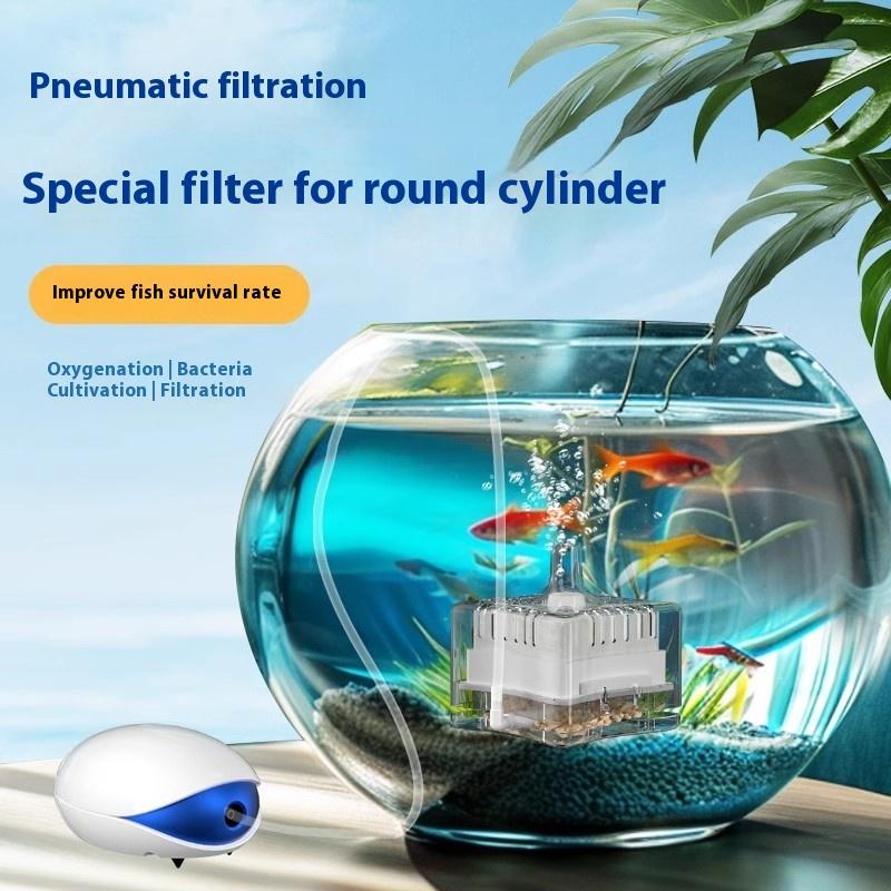 Mini Aquarium Filter Aerator 2-In-1 Pneumatic Filter Fish Tank Air Stone Oxygen Pump Water Cleaning Aquarium Accessories