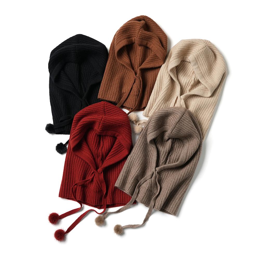 Custom Rib Knitted Inner Mongolian Cashmere Beanie Hat Luxury Fashion Women Winter Warm Cashmere Neck Warmer Hoodie Hat