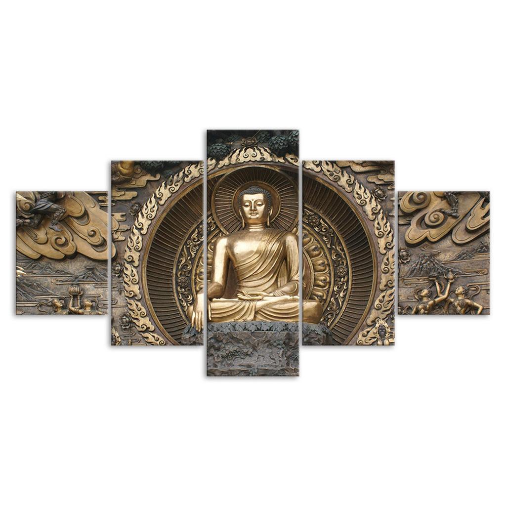 Buddha Statue Sculpture 5 Piece Canvas Wall Art Multi Panel Print Modern Poster Home Decor Picture Gift For Him For Her