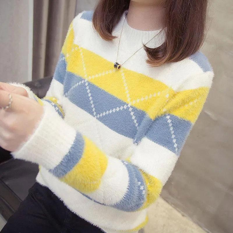 

Свитер с полуводолазкой из норкового флиса, женский осенне-зимний свободный вязаный низ с длинными рукавами, свободный цвет, женский элегантный вязаный свитер S белый