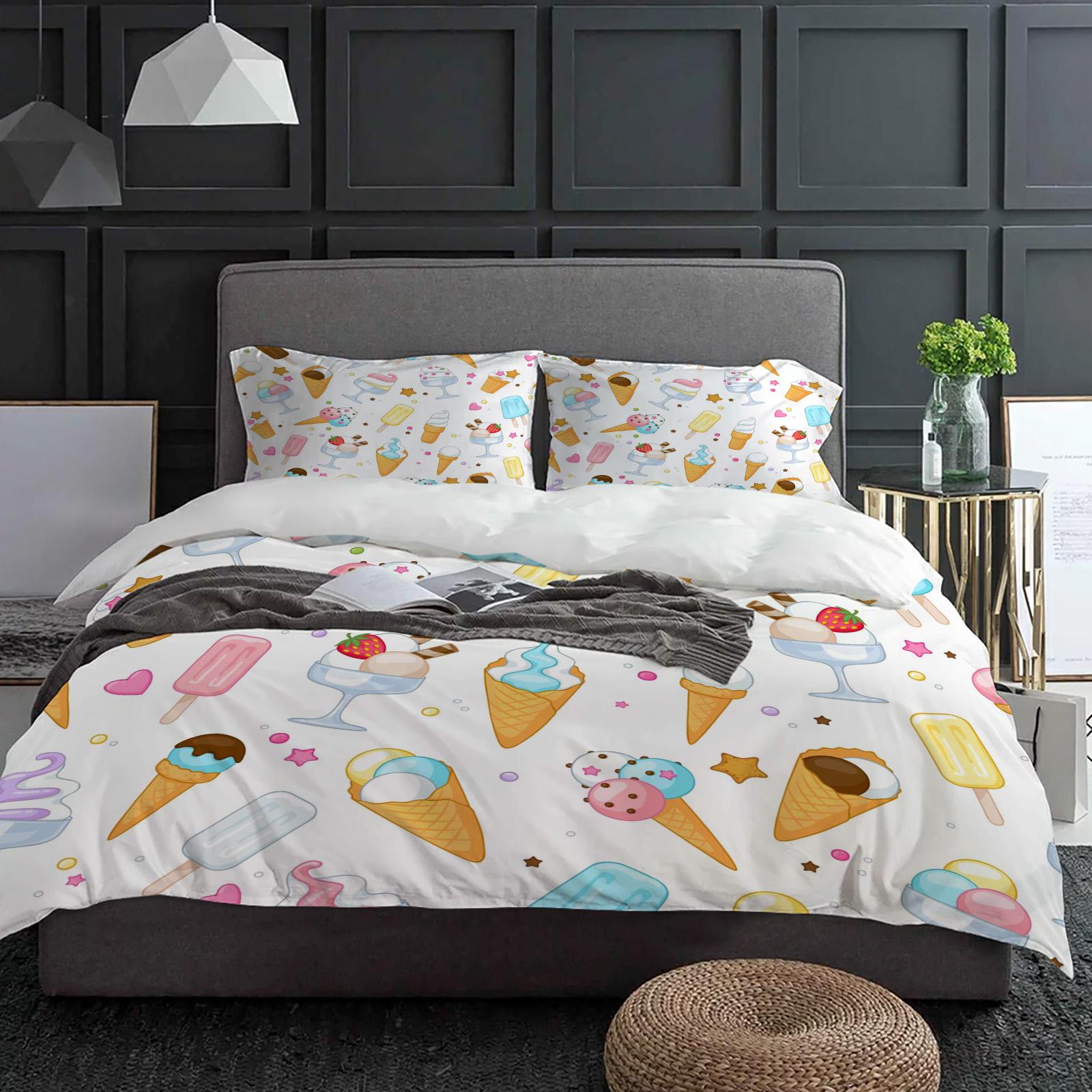 

Cartoon Food Ice Cream Cup Bedding Set 3pcs Boys Girls Duvet Cover Pillowcase Kids Adult Quilt Cover Double Bed Set Home Textile (135x200cm)