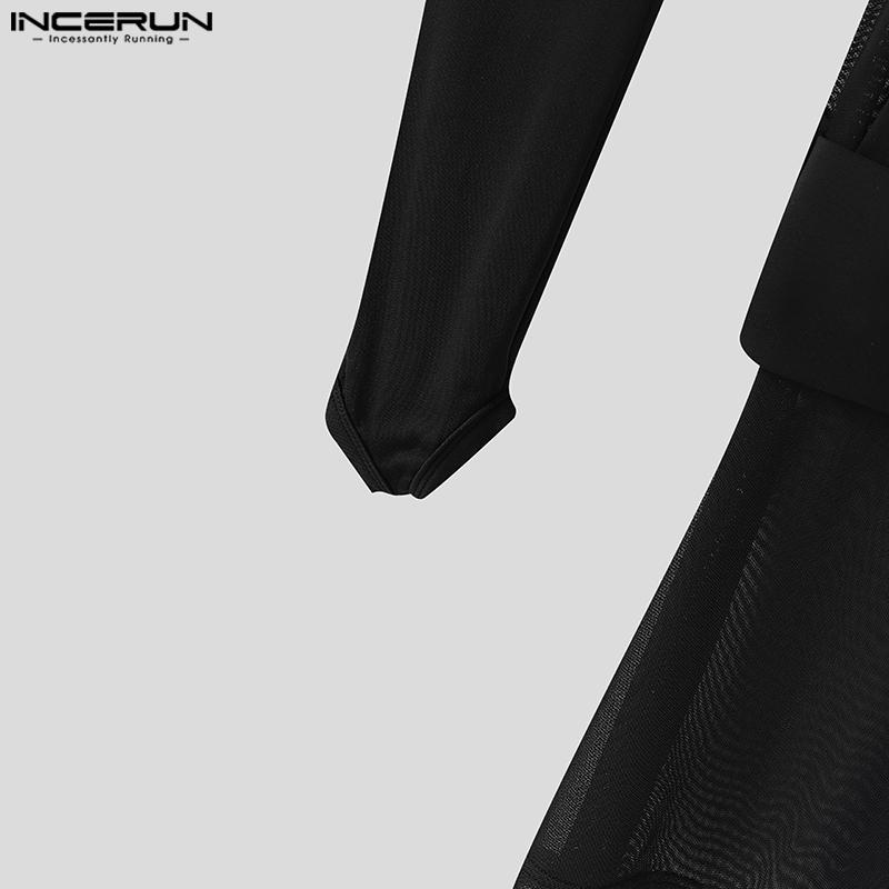 INCERUN Men Sleeveless Striped Stitching Mesh Sheer Fitted Tank Tops with Oversleeve