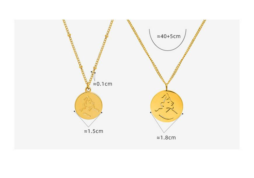 Korean Abstract Portrait Pendant Necklace - Gold Plated Titanium Steel