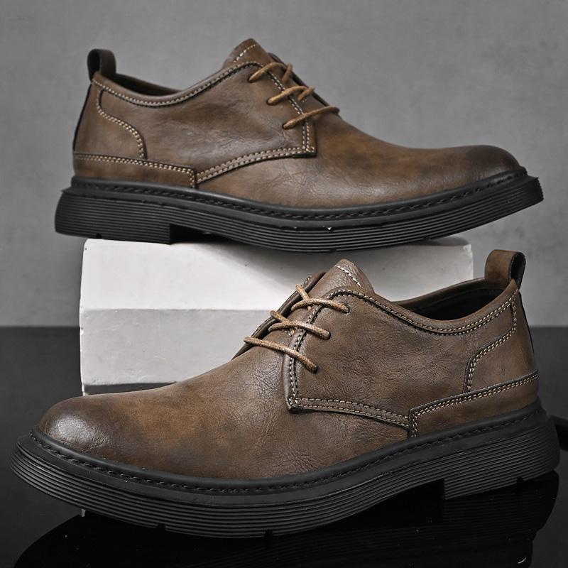 Fashion Classic Retro Men's Genuine Leather Shoes Thick Soled Men's Casual Shoes Office Business Shoes Banquet Dress Shoes