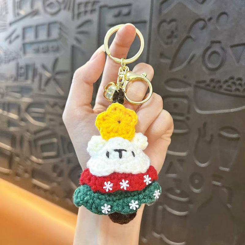 Creative New Wool Knitting Christmas Tree Bells Plush Doll Keychain Exquisite Cute Bag Decoration Pendant Couple Christmas Gift