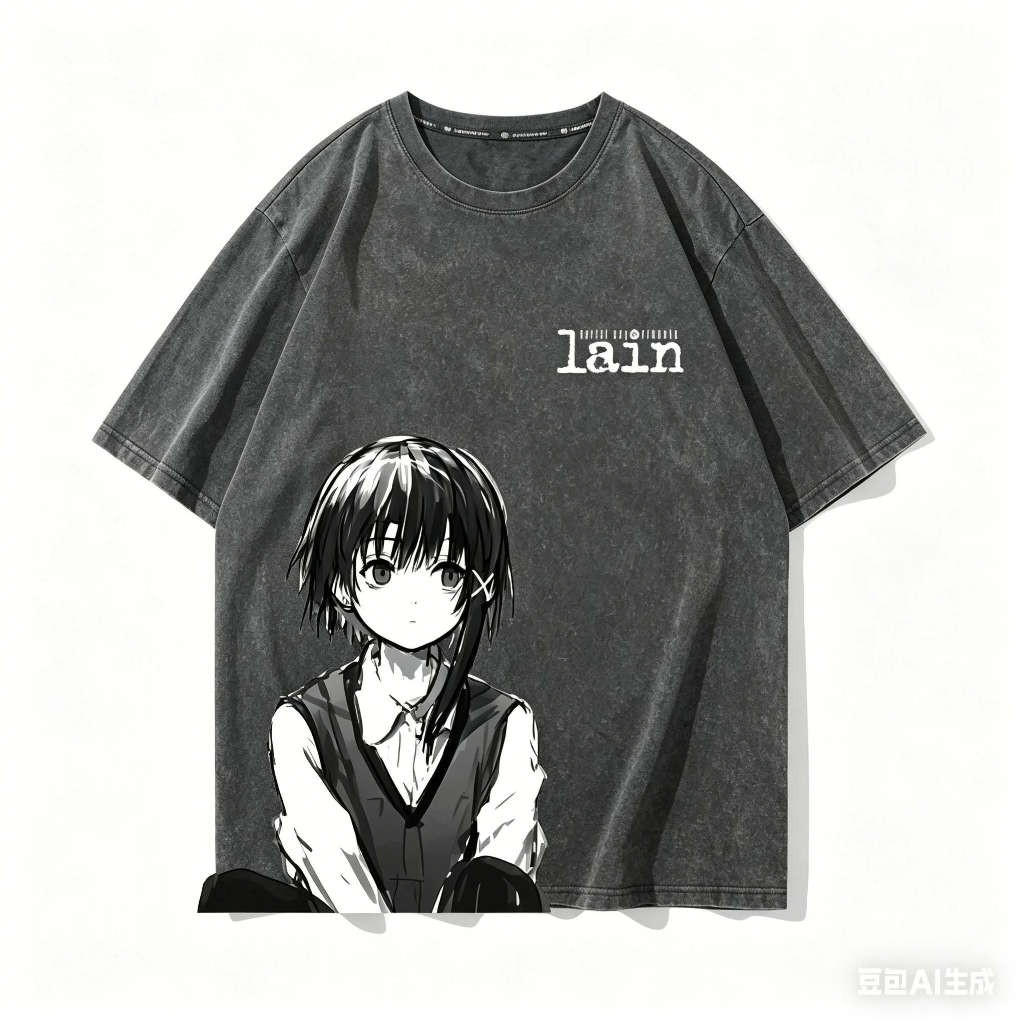 

lain Anime Lover Washed T-shirt Year round clothing personality Clothes Plus Size Unisex Streetwear high quality hot product tee L
