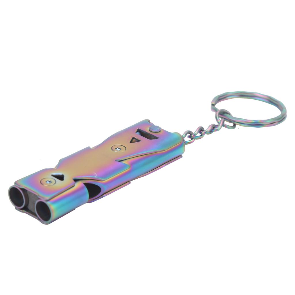 Outdoor Survival Whistle with Keychain Stainless Steel Double Tubes Safety WhistleColorful Titanium