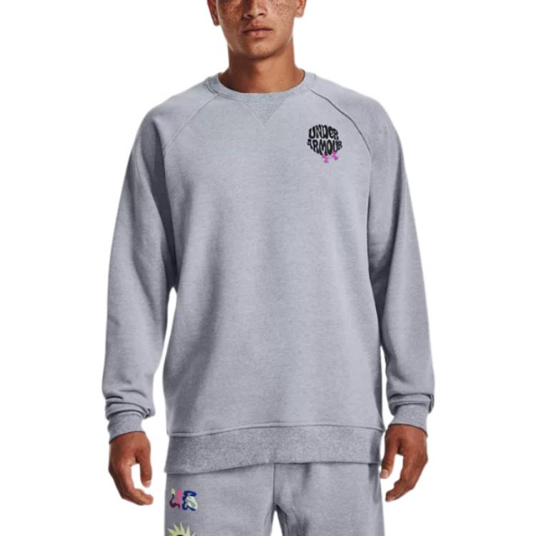 Under Armour Letter Print Crew Neck Pullover Sweatshirt Men Sweatshirt Gray 1373837-035