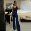 Women's Sleeveless Hanging Neck Denim Jumpsuit Summer New Outfit Slim Fit Denim Pants New Fashion Style Lady Strapless Sleeveless Blue Jumpsuits