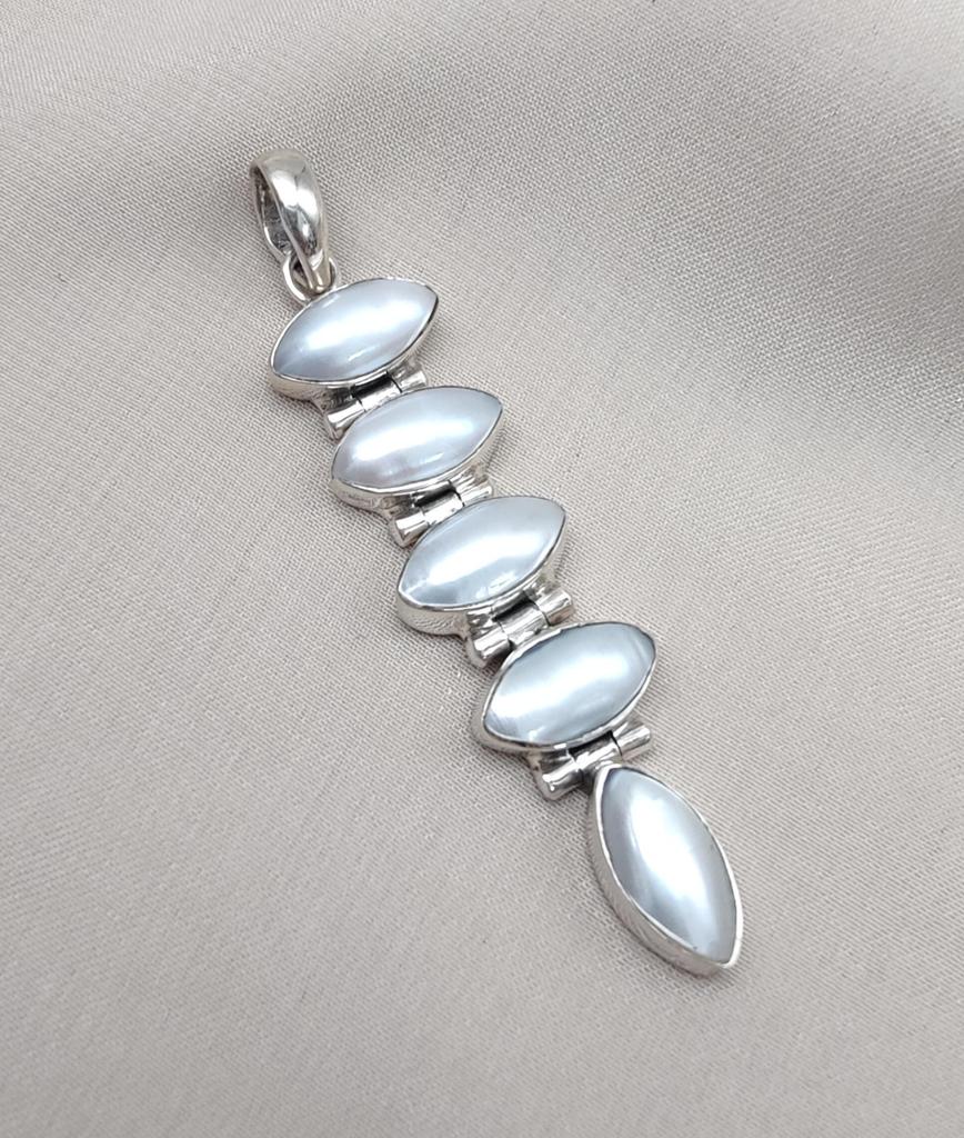 Handmade Pearl Pendant: 925 Sterling Silver Marquise Gemstone