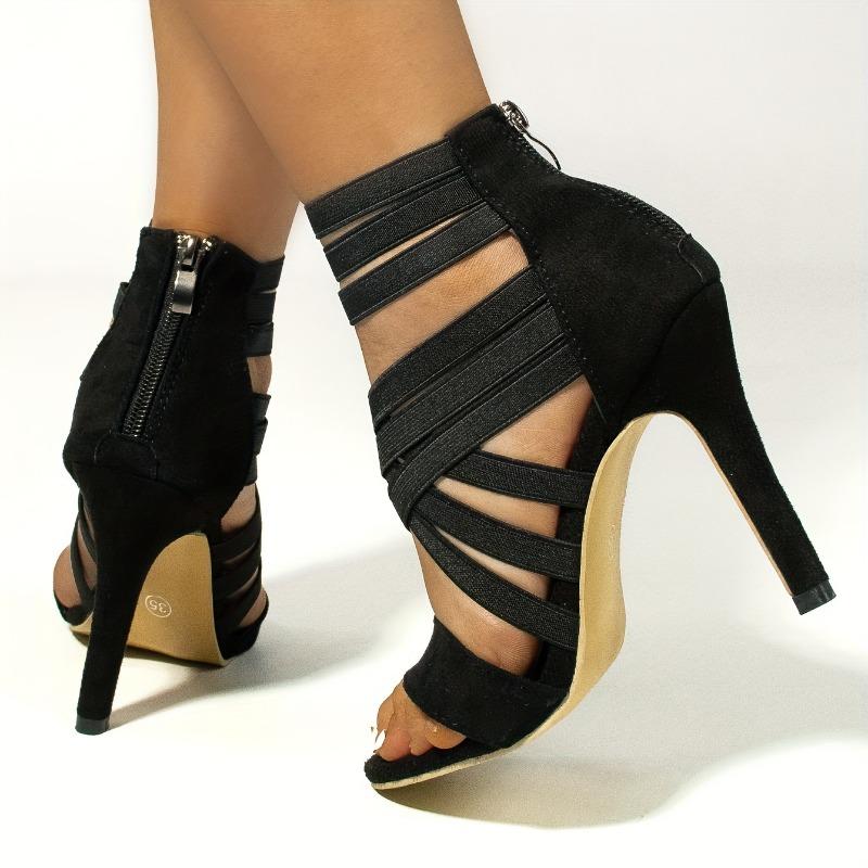 Stylish Women's Fashion Open Toe Stiletto Heeled Sandals with Back Zipper