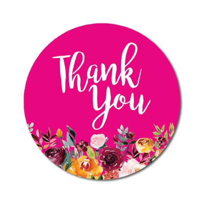 Darling Souvenir Botanical Floral Border 1.6 Inches Fuchsia Pink Round Non Custom Thank You Stickers-45