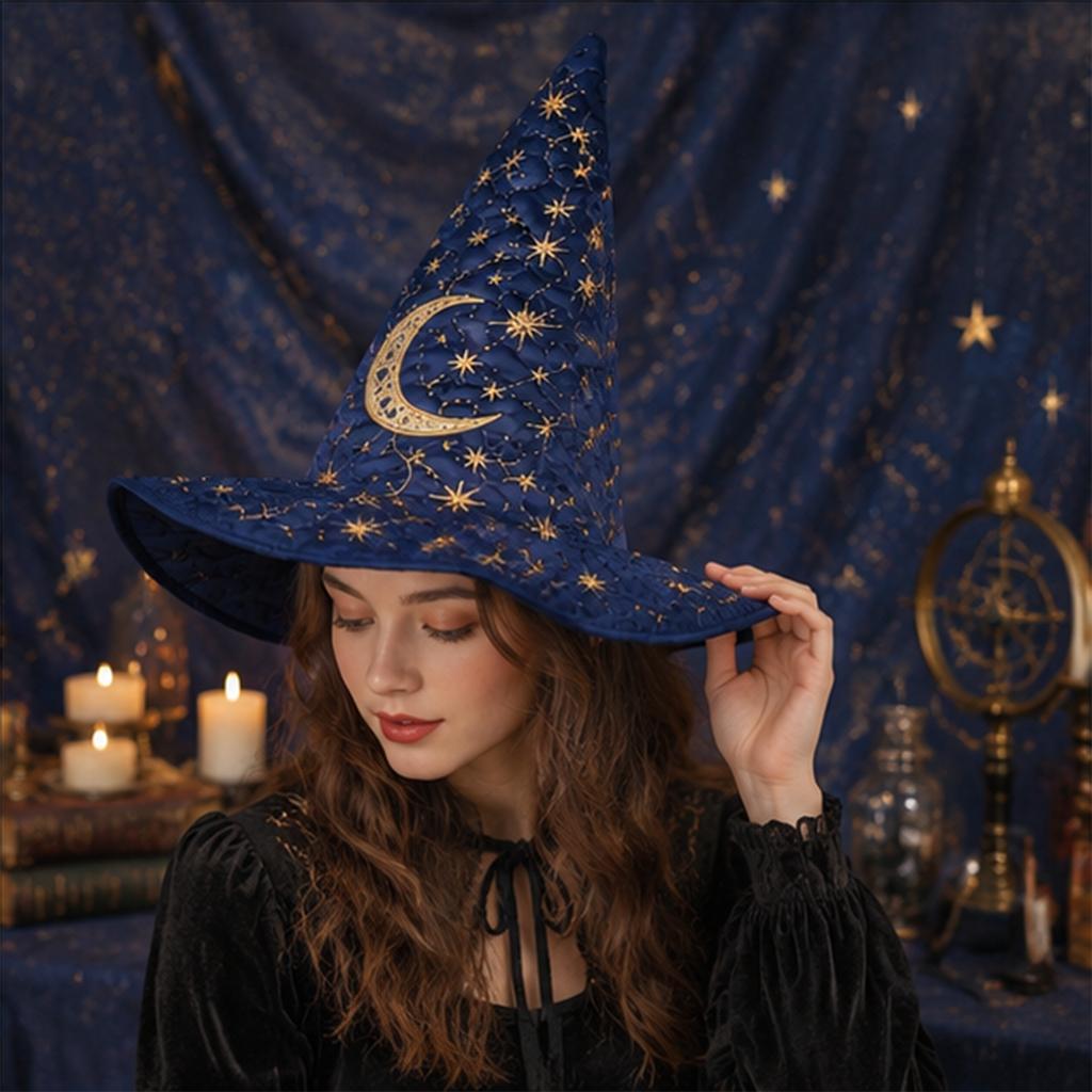 Women's Tall Pointed Witch Hat for Halloween Party Costume Accessory