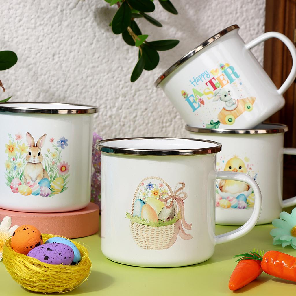 4 stk påske emalje kaffekopper påskehare koppsett camping kaffekopp engros 12 oz metall emalje kaffekopp dekorasjon middagsgave