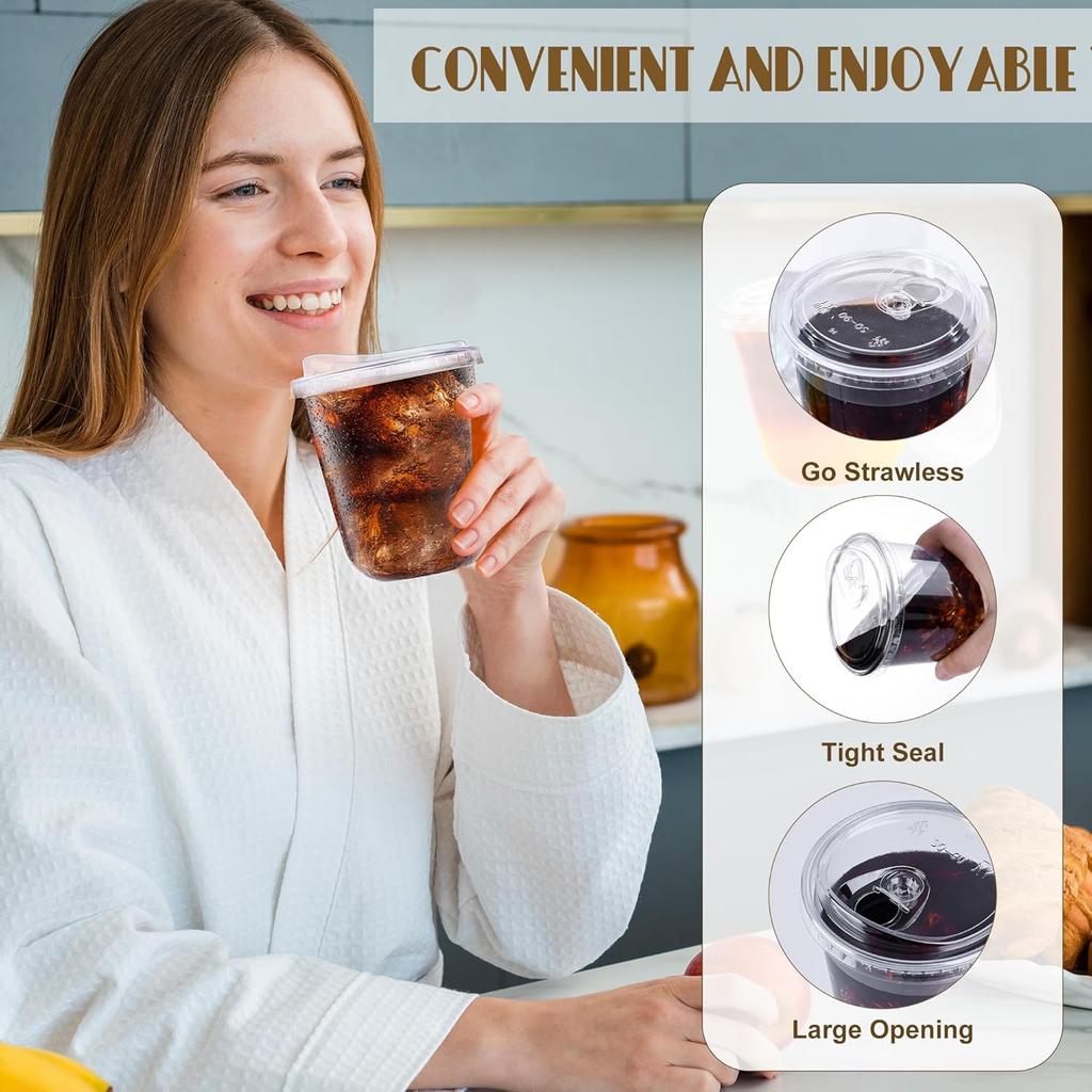 KesaPlan 50 Pack 12oz Clear Plastic Cups with Sip Lids, Disposable Iced Coffee Cup with Strawless Lid for Party Wedding Catering Events, To Go Cups