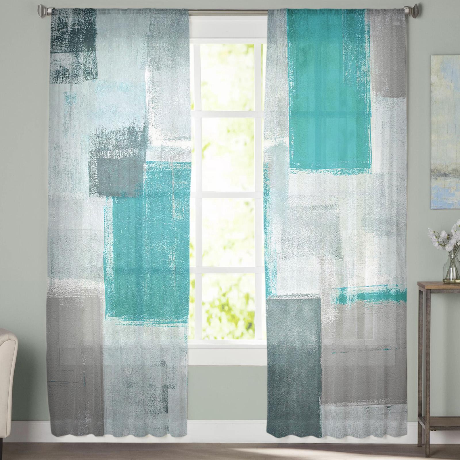 Картина маслом Абстракция Геометрия Аква Вуаль Прозрачные Шторы Гостиная Окно Тюль Шторы — фото 2