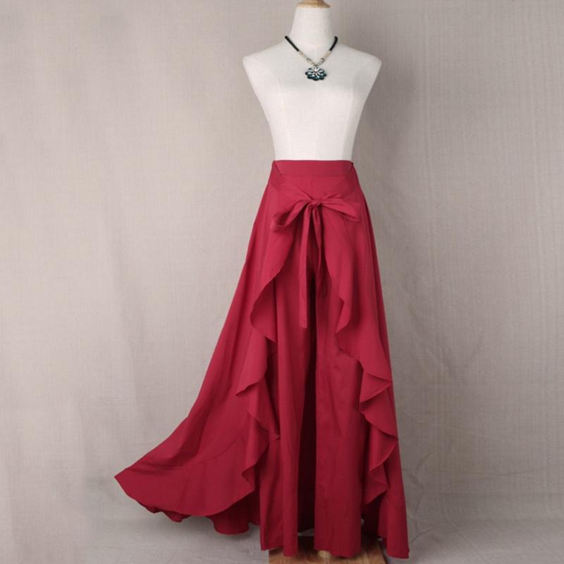 Women Tie-Waist Wrap Skirts Casual Chiffon Ruffle Wide Leg Loose Culottes