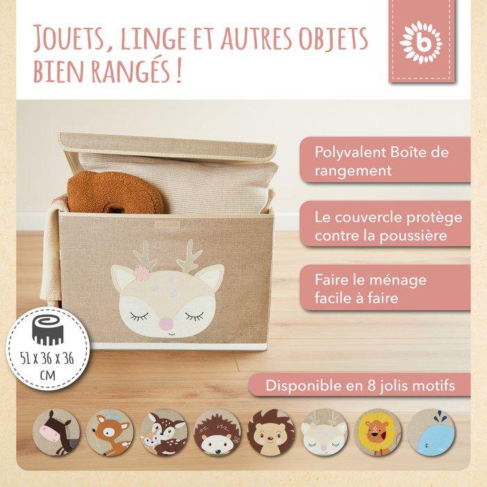 Bieco boîte de rangement avec couvercle motif chevreuil ella - environ 65 l - 36x36x51 cm - coffre à jouets pliable pour enfants