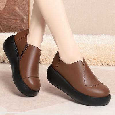 6cm Breathable Comfortable Soft Leather Loafers Women's Platform Shoes 2026 Spring High Heels Women Wedges Shoes Office Mom